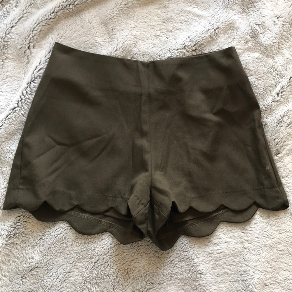 Olive Scalloped Shorts